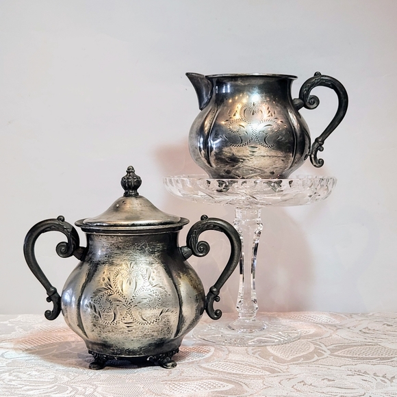 Set Of 4×silver plated sugar and creamer set. By Van Bergh Rochester NY. - Picture 7 of 15